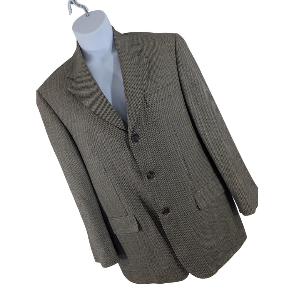 CHAPS! BLACK, CREAM & TAN GOLD MICROPLAID 100% FINE WOOL JACKET, BLAZER! SZ 40R